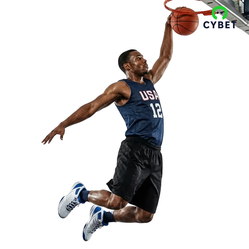 Cybet basketball betting site on laptop and phone showing odds, parlays, live scores, and welcome bonus for U.S. users