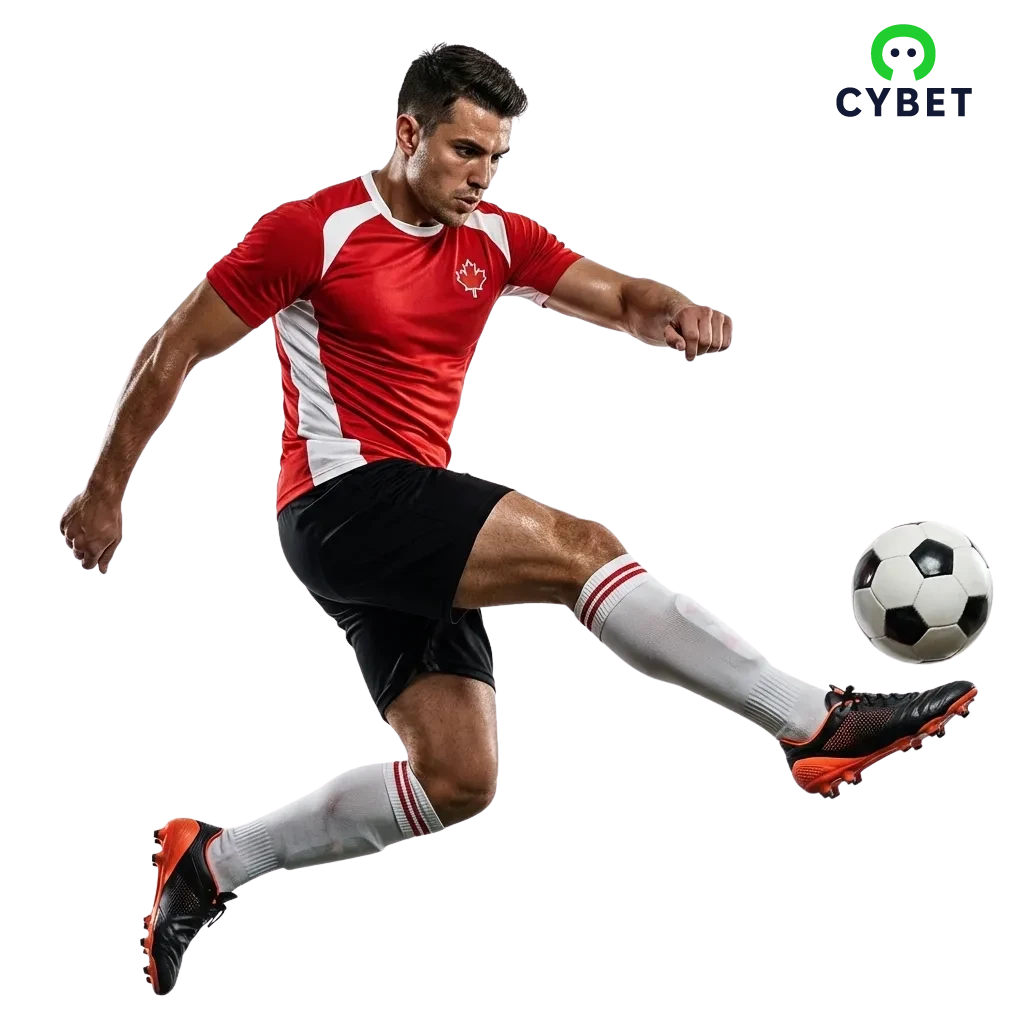 Cybet football betting promo in Canada showing matches, markets, and 100% welcome bonus up to 500 USDT plus 50 free spins