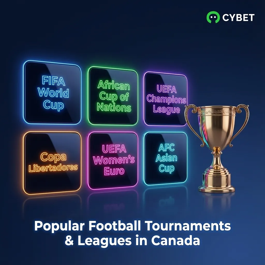 Graphic showing “Popular Football Tournaments & Leagues in Canada” with global and Canadian football logos and betting icons