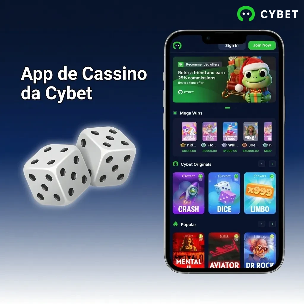 App de cassino Cybet mostrando jogos de mesa, slots de provedores populares e interface de navegação entre apostas e jogos