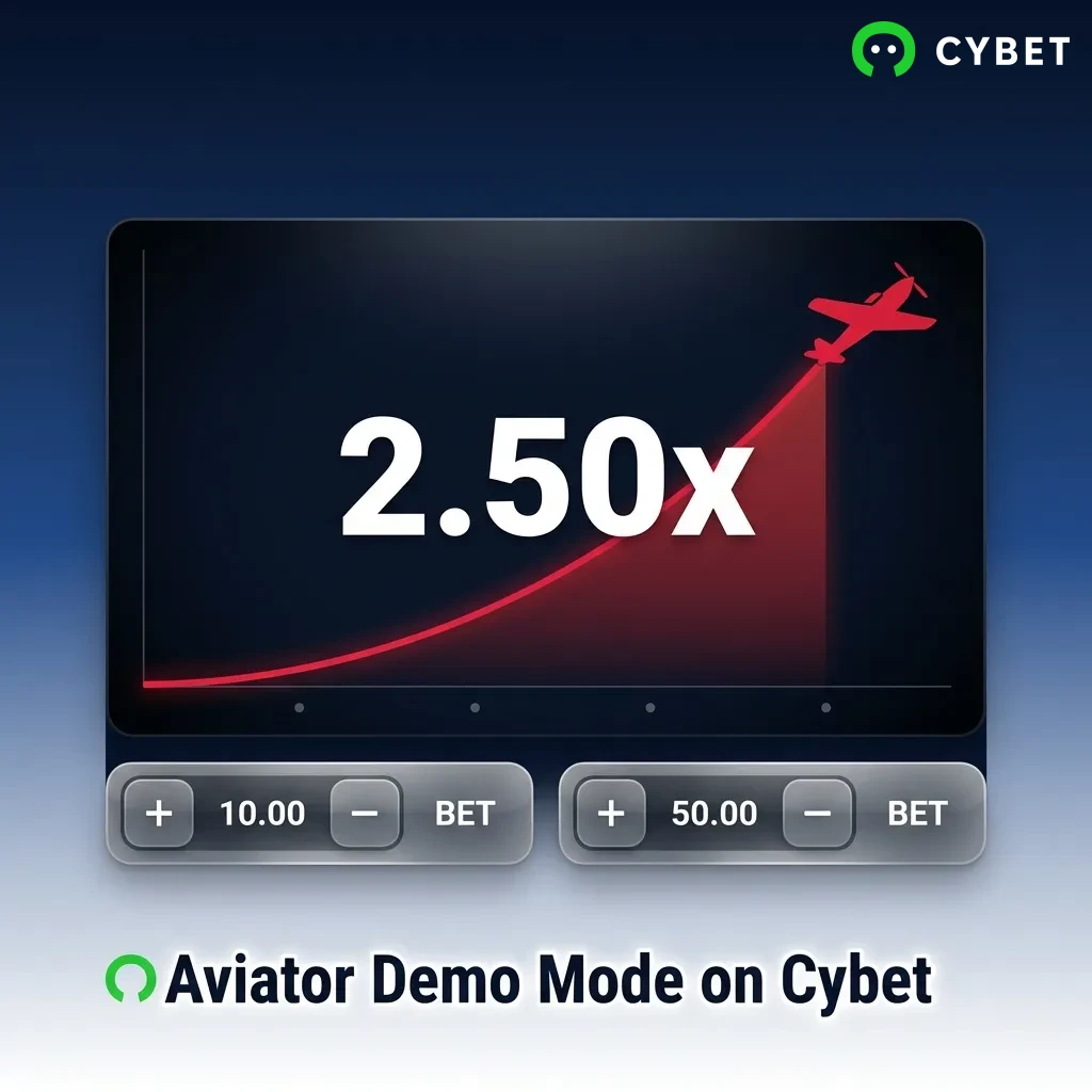 Player testing Aviator game demo mode interface with virtual currency and multiplier display on Cybet platform