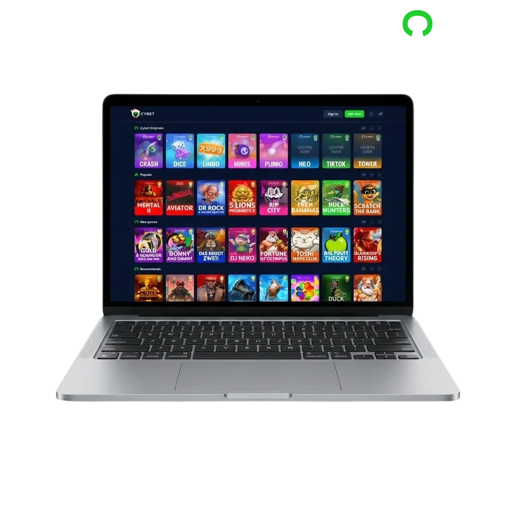 Tela do aplicativo Cybet para desktop mostrando cassino ao vivo, roleta e slots em Windows ou MacOS