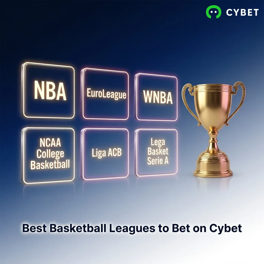 Basketball betting options on Cybet platform showing NBA, EuroLeague, NCAA, and international tournament coverage