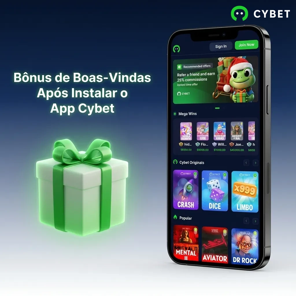 Cybet app welcome bonus screen showing 100% deposit match up to 500 USDT plus 50 free spins offer