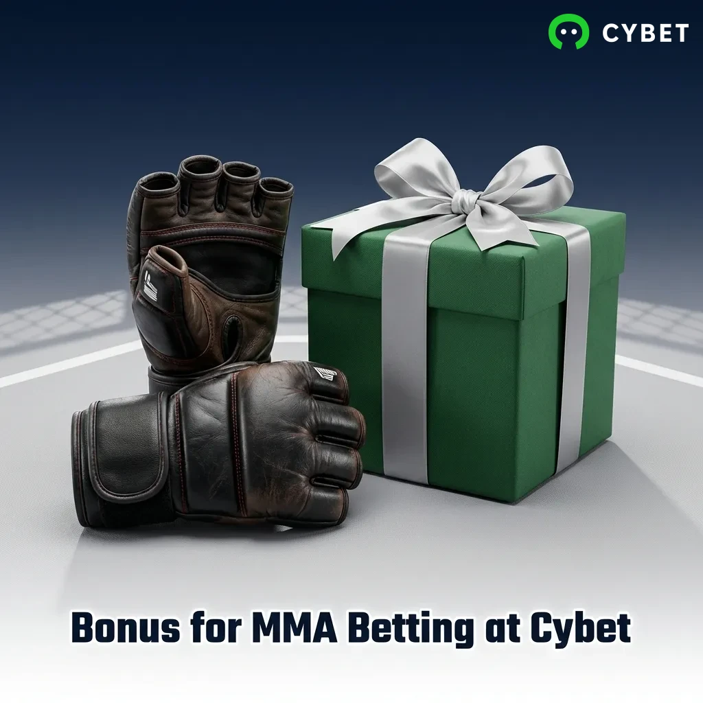 MMA fighters in octagon with 100% bonus offer up to ₹30,000 displayed for Cybet sports betting promotion
