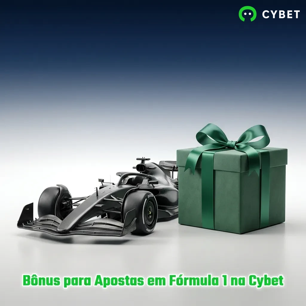 Cybet Formula 1 betting bonus promotion showing 100% first deposit match up to R$500 with racing-themed graphics
