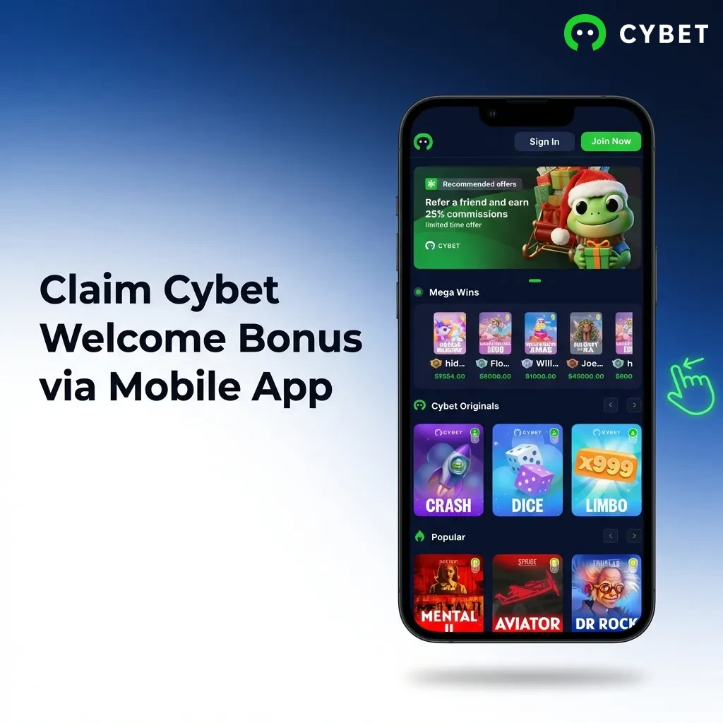 Mobile app interface showing Cybet welcome bonus claim process for Indian players on smartphone screen