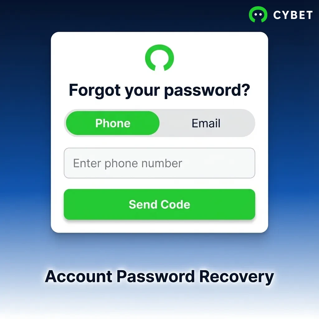 Password recovery screen showing steps to reset account password via email or phone verification