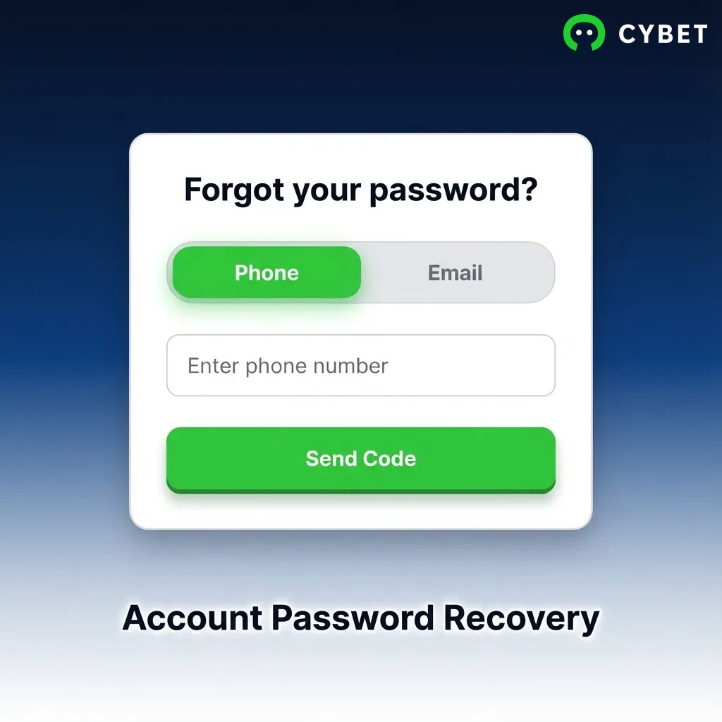 Password recovery process showing steps to reset account password via email or SMS verification.