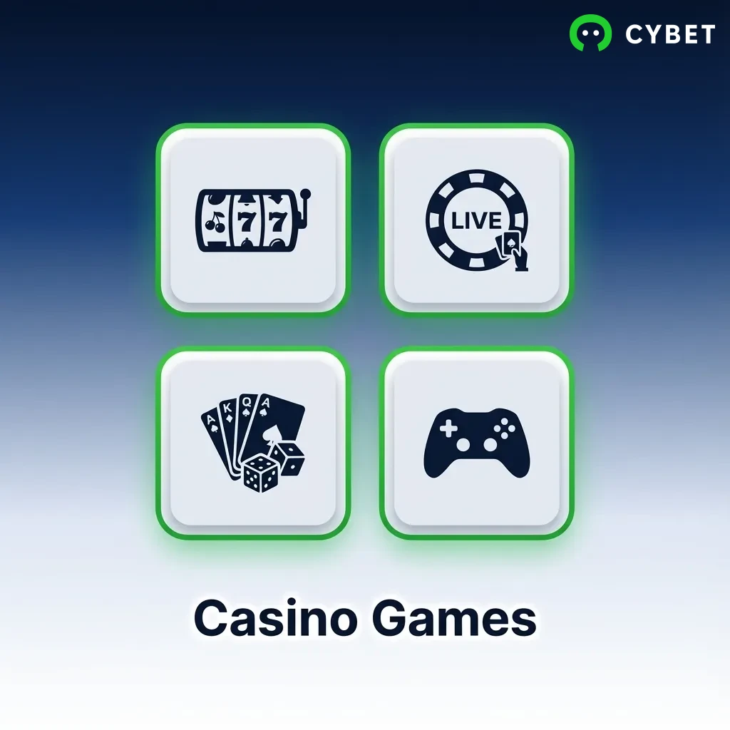 Casino games collection featuring slots, roulette, blackjack, baccarat, poker, and live dealer options from top providers