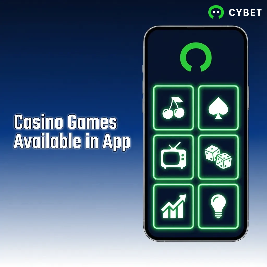 Mobile screen displaying Cybet casino app game library with slots and live dealer games from top providers