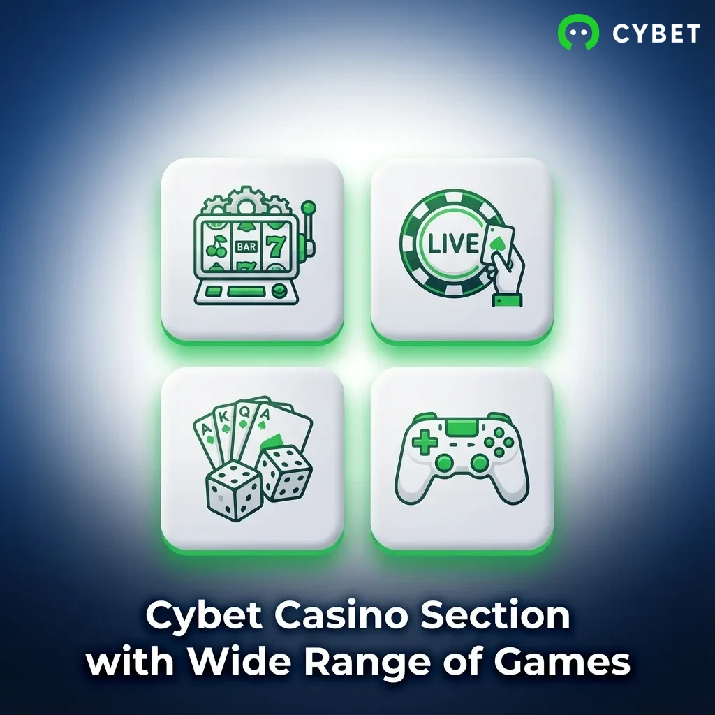 Cybet Casino game lobby showing diverse selection of slots, crash games, table games, and jackpots from premium providers