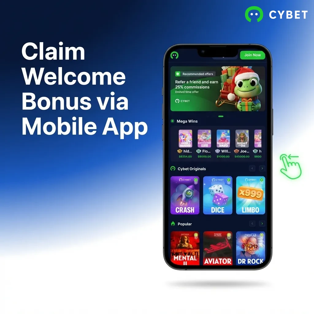 Mobile app welcome bonus registration screen showing download, install, and deposit steps for betting platform