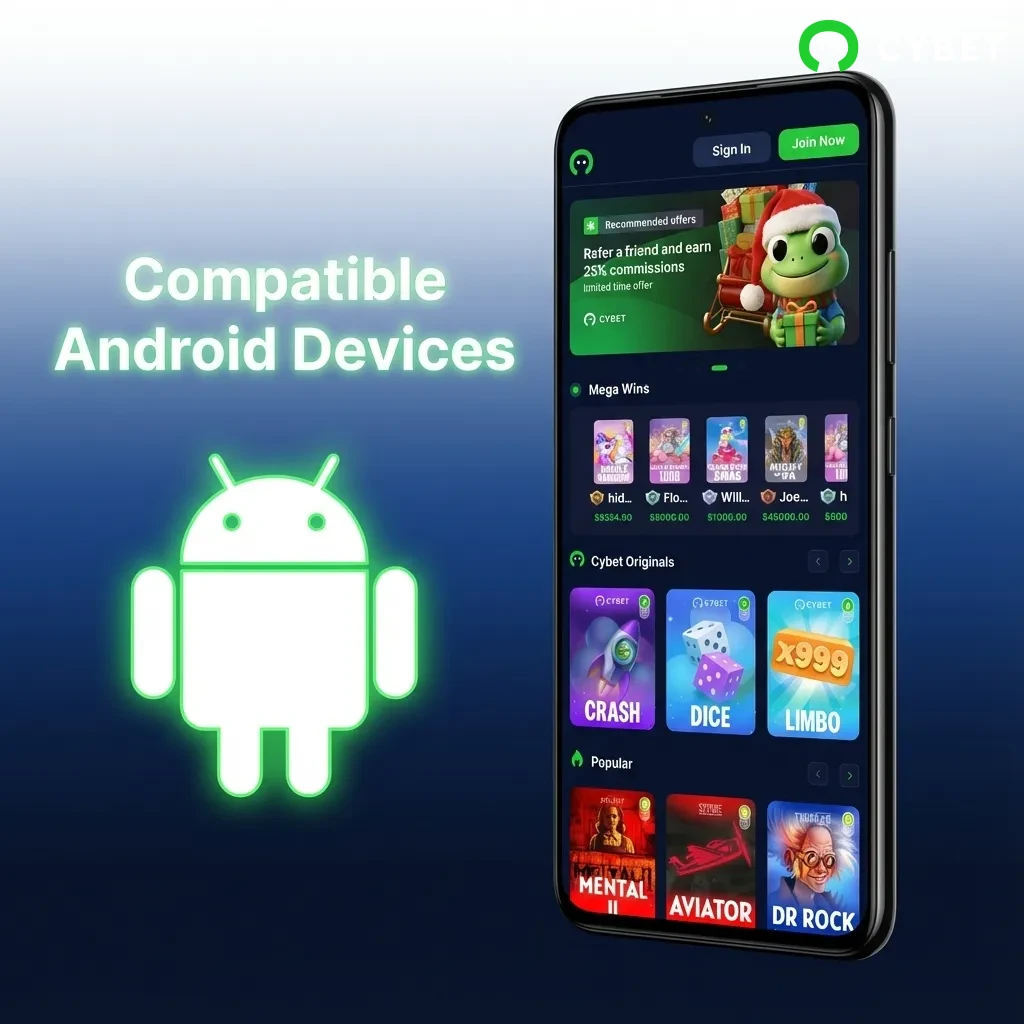 List of compatible Android devices including Samsung Galaxy, Google Pixel, OnePlus, Motorola, Xiaomi, LG, and Nokia models