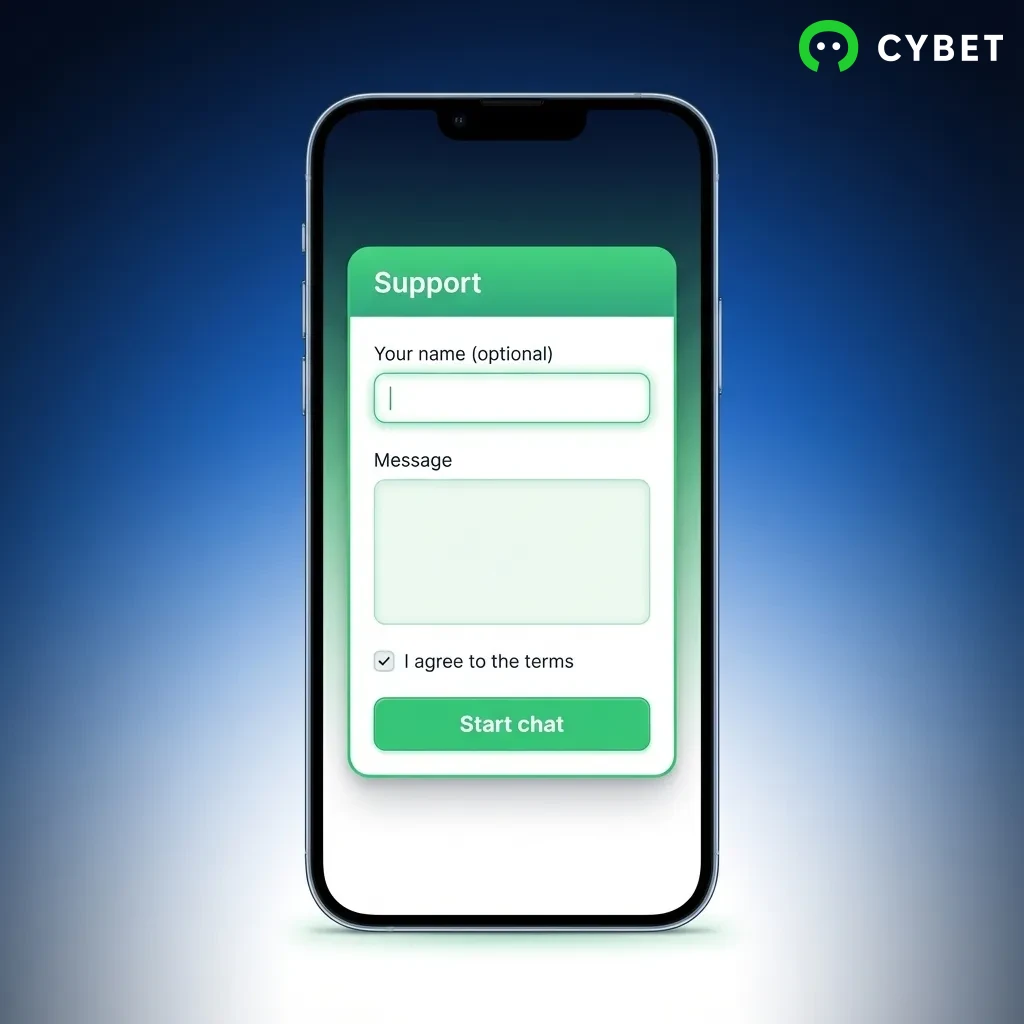 Cybet customer support interface showing 24/7 live chat and email options with quick response times in English and Urdu