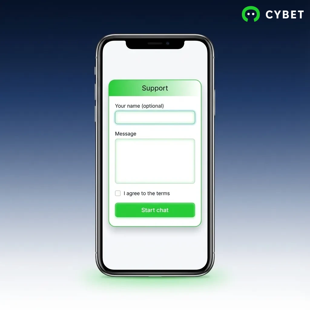 Cybet customer support contact methods showing 24/7 availability via live chat, email, phone, and Telegram with response times