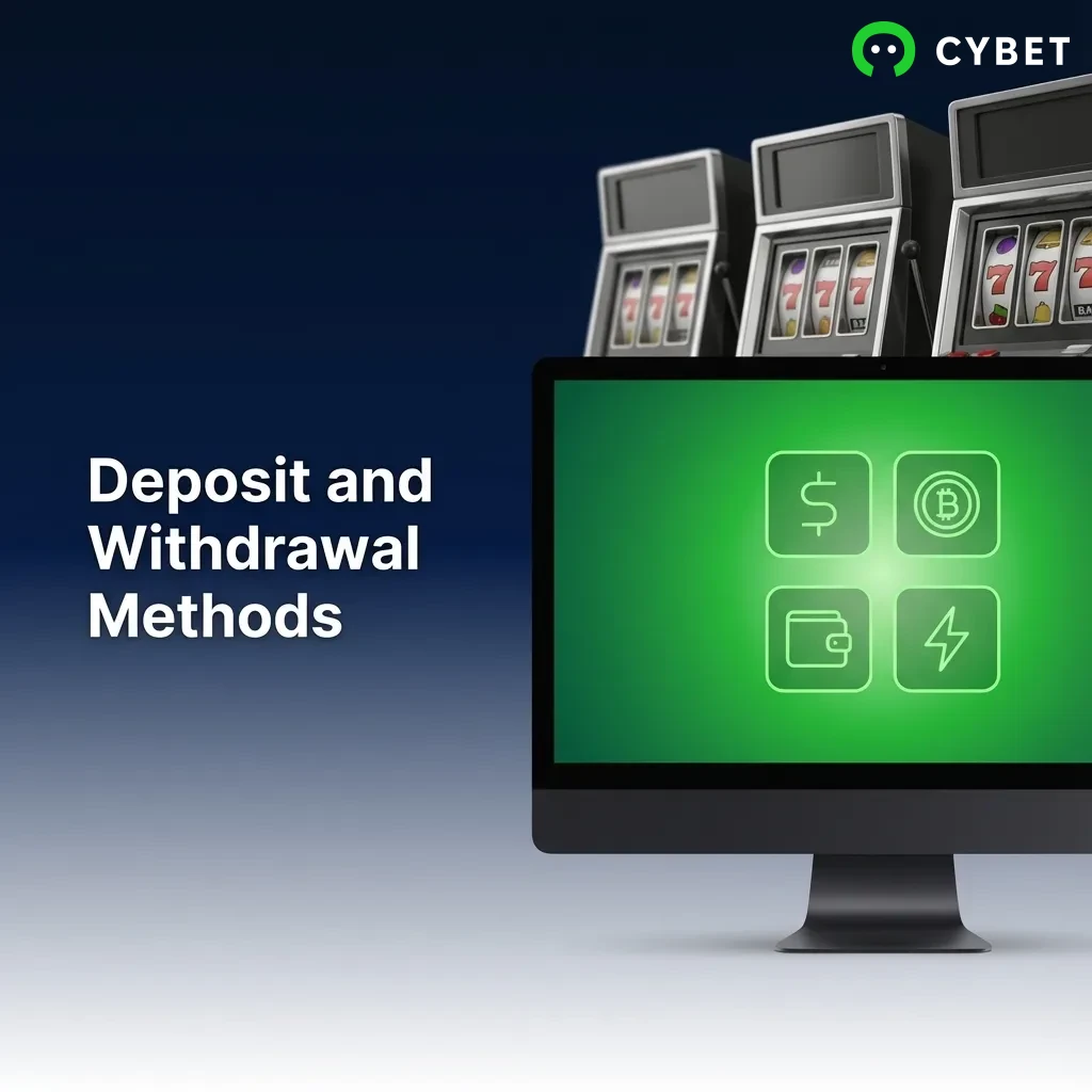 Cryptocurrency and traditional payment icons for casino deposits and withdrawals with secure transaction processing