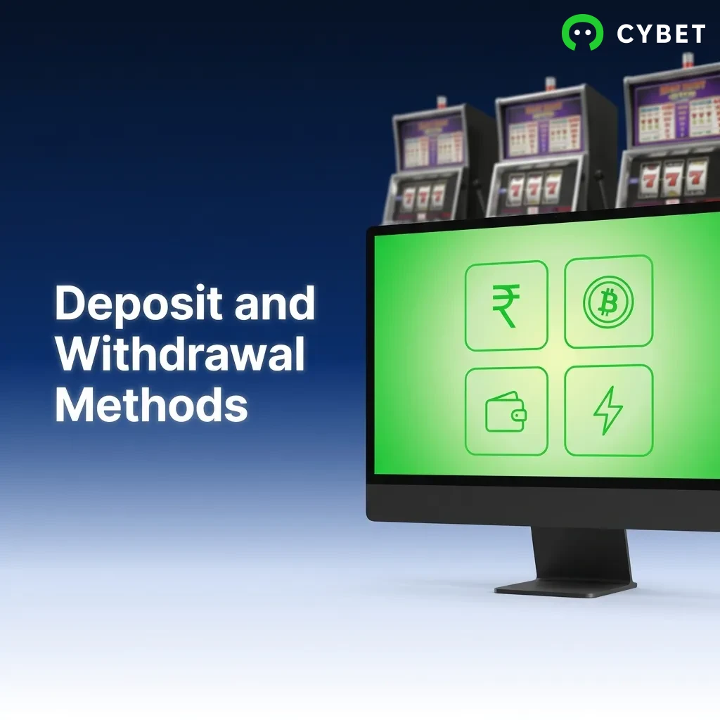 Cryptocurrency payment options including USDT, BTC, ETH for deposits and withdrawals at Cybet casino