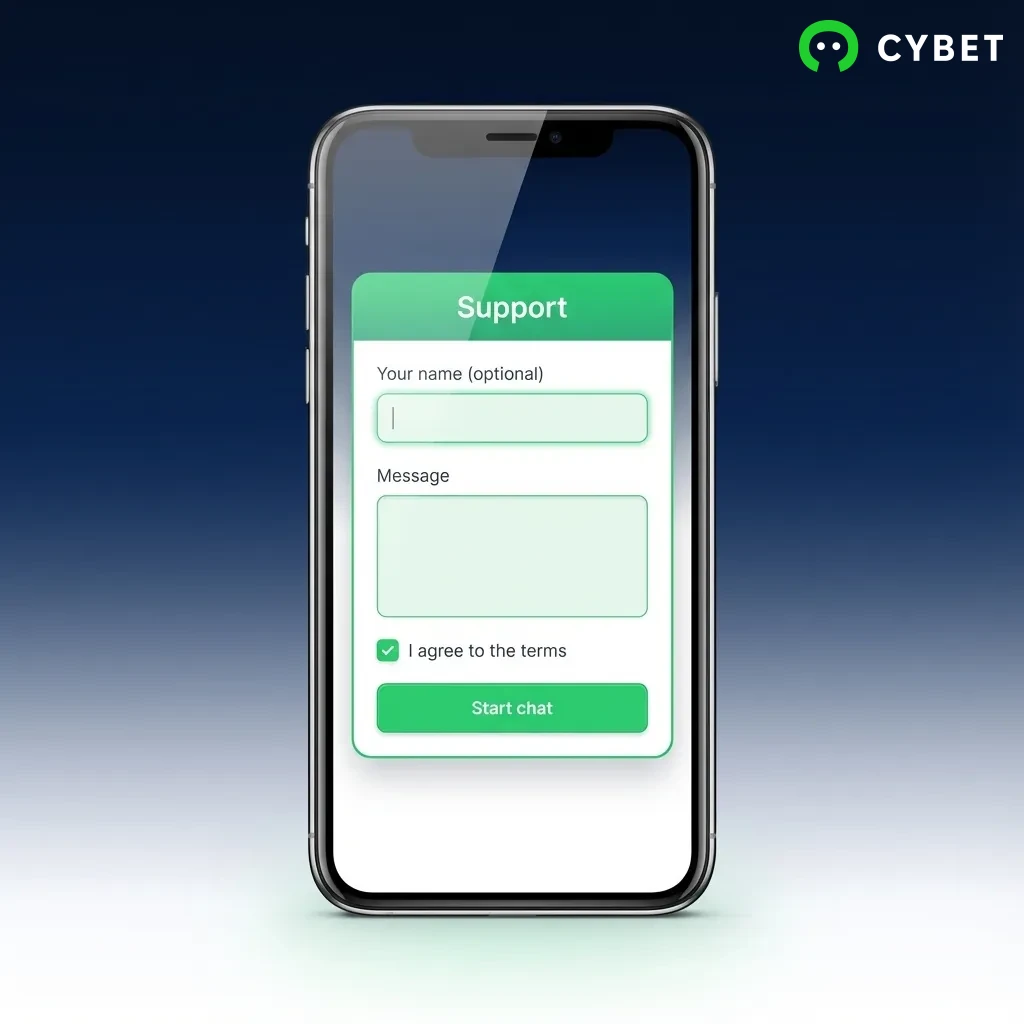 Step-by-step guide showing how to log into the Cybet mobile app on iOS with email, password, and biometric options.