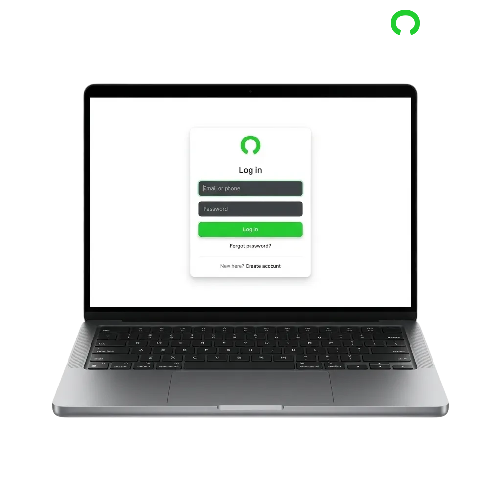 Cybet login screen showing email and password fields with two-factor authentication for secure account access