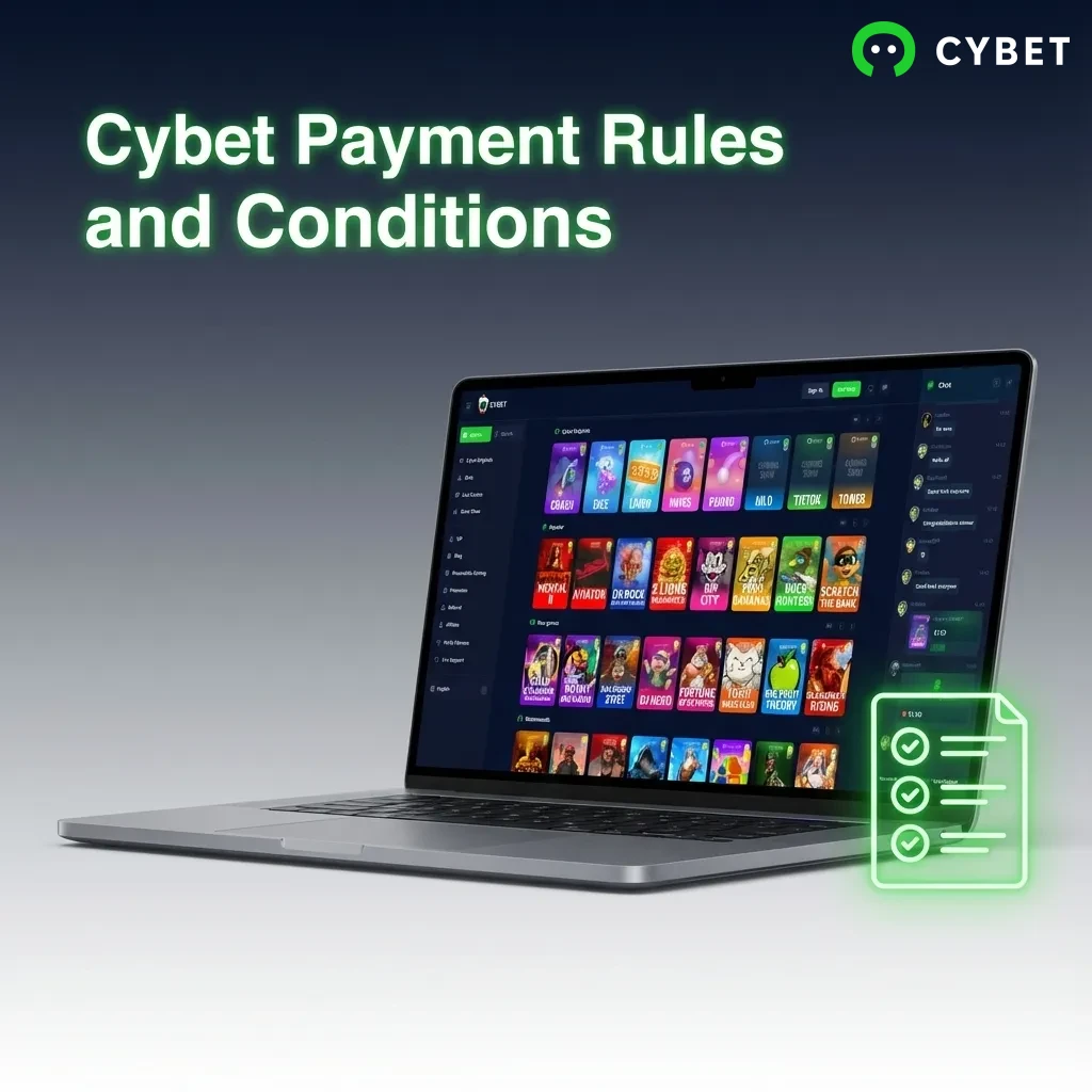 Cybet payment rules document showing verification, withdrawal policies, and transaction limits for US players