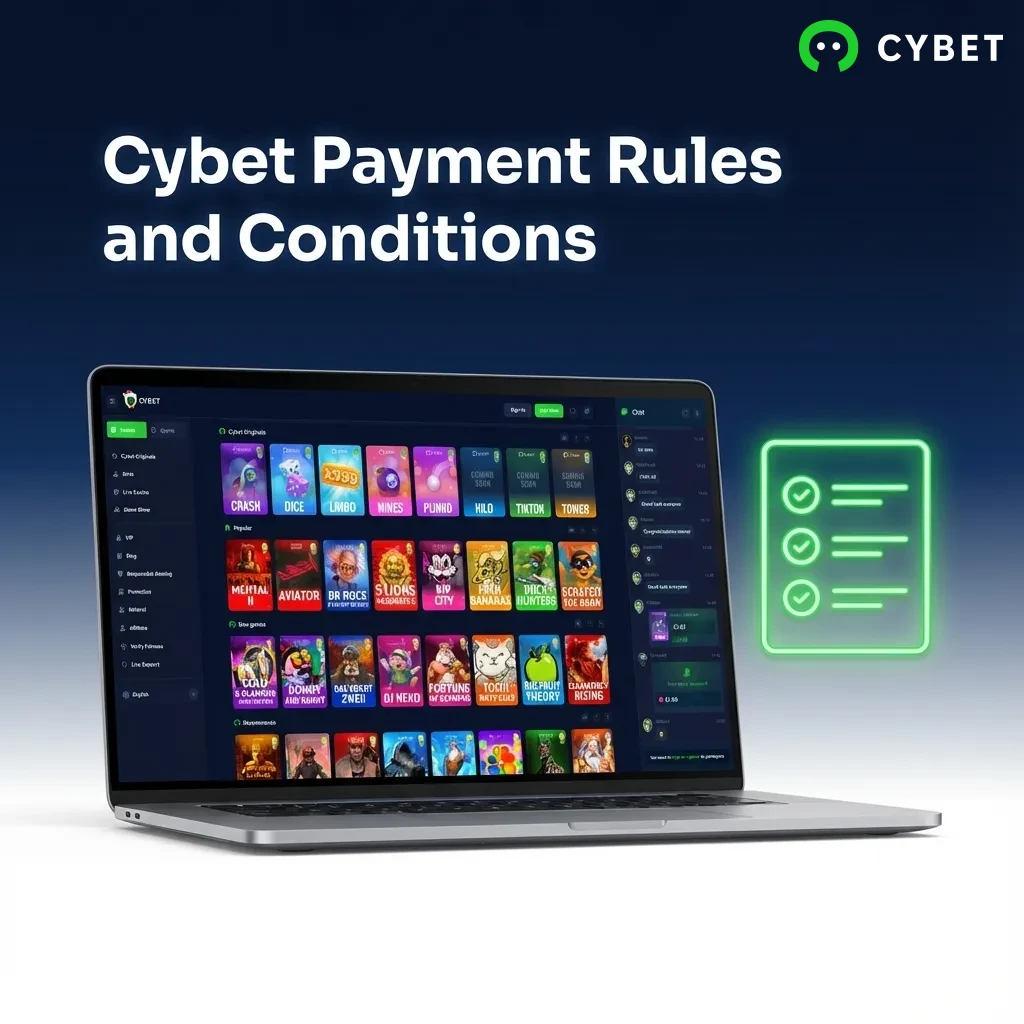 Cybet payment rules document showing verification requirements, withdrawal conditions, and transaction limits