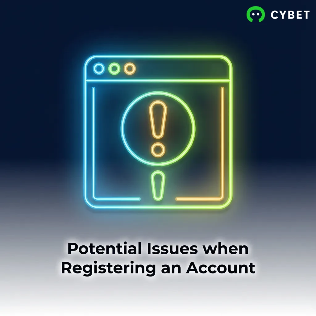 Troubleshooting guide showing common account registration problems and solutions with support contact information
