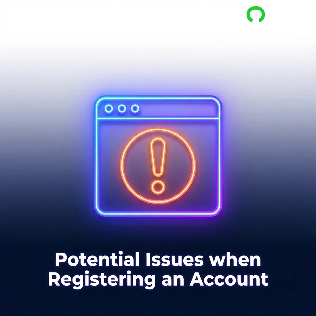 Troubleshooting guide showing common account registration problems with solutions like verification codes and document uploads