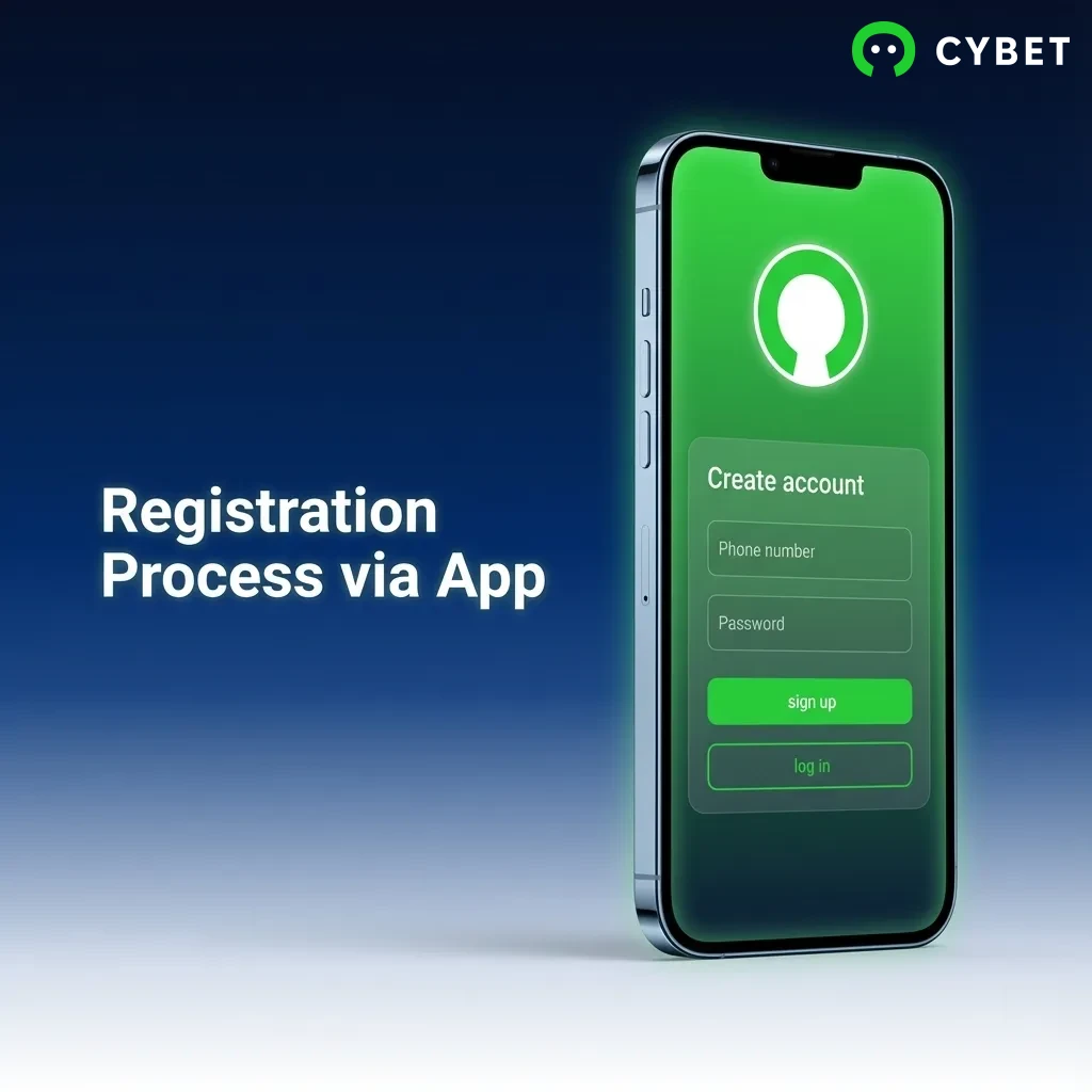 Mobile app registration screen showing sign-up button, form fields for email, password, and personal details