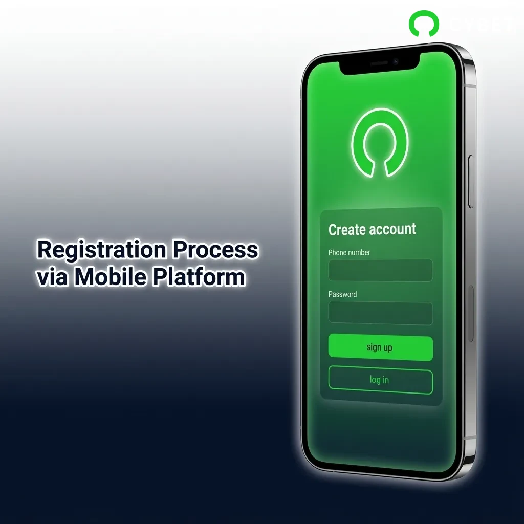 Mobile app registration screen showing sign-up form with fields for phone, email, password, and currency selection