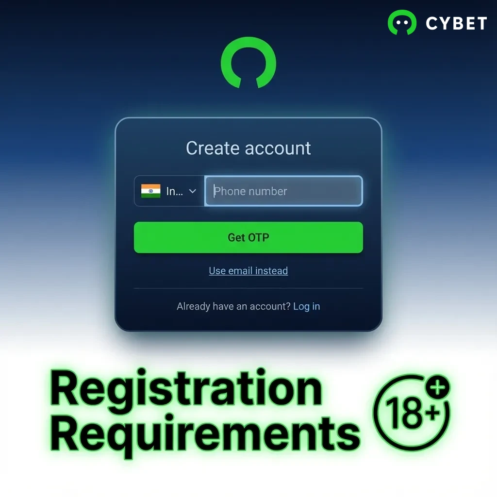 Registration requirements page showing age limits, account rules, verification steps, and terms for creating a user account.