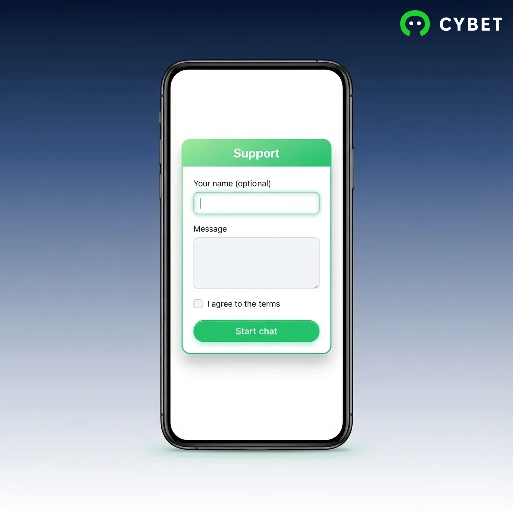 Suporte Cybet disponível 24/7 por chat, e-mail e WhatsApp com atendimento em português para jogadores brasileiros.