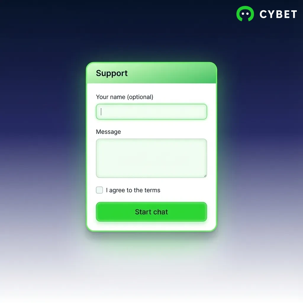 Cybet customer support channels table showing live chat, email, phone, and social media contact options for desktop users
