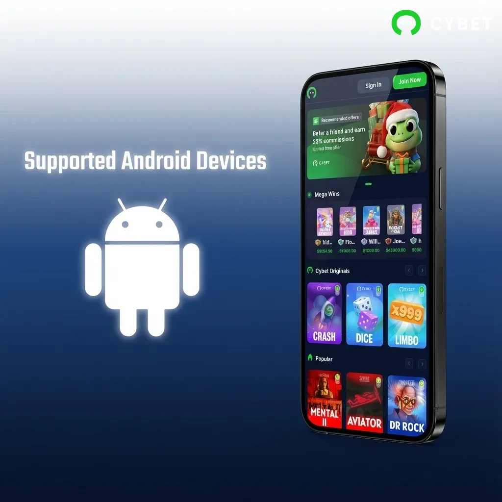 List of compatible Android phone models including Samsung Galaxy, Google Pixel, OnePlus, Xiaomi, and other brands