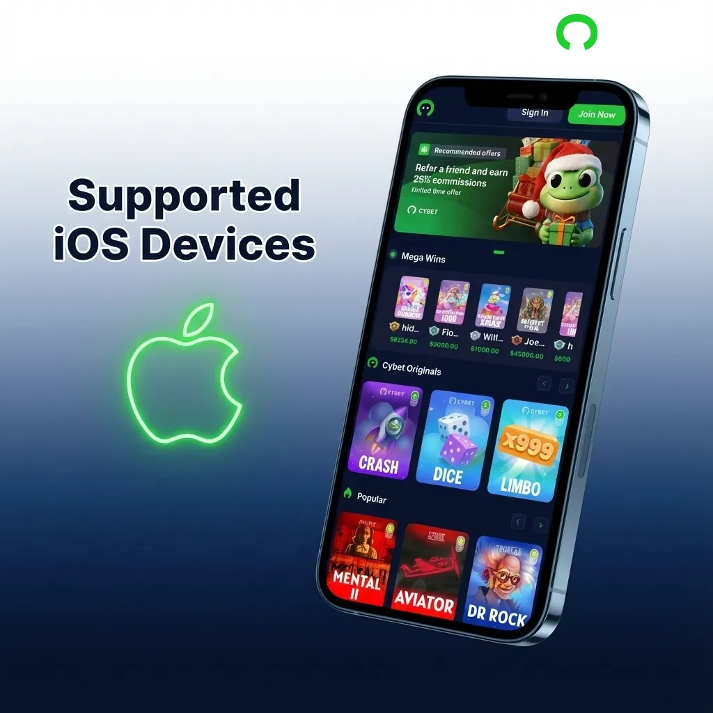 List of compatible iPhone and iPad models for Cybet PWA, ranging from iPhone XR to iPhone 14 Pro Max and various iPads