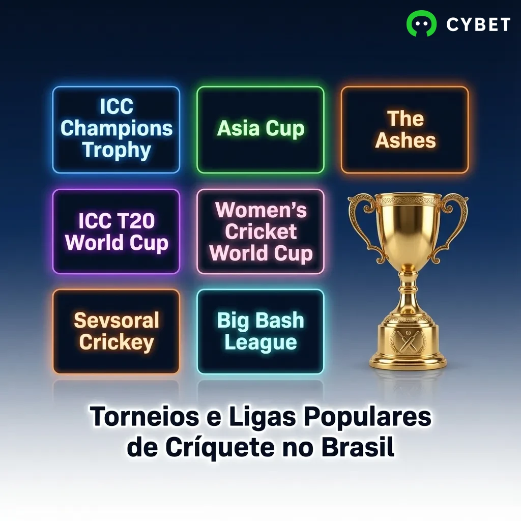 Cricket tournaments display showing ICC World Cup, T20, The Ashes, and IPL betting options on digital platform