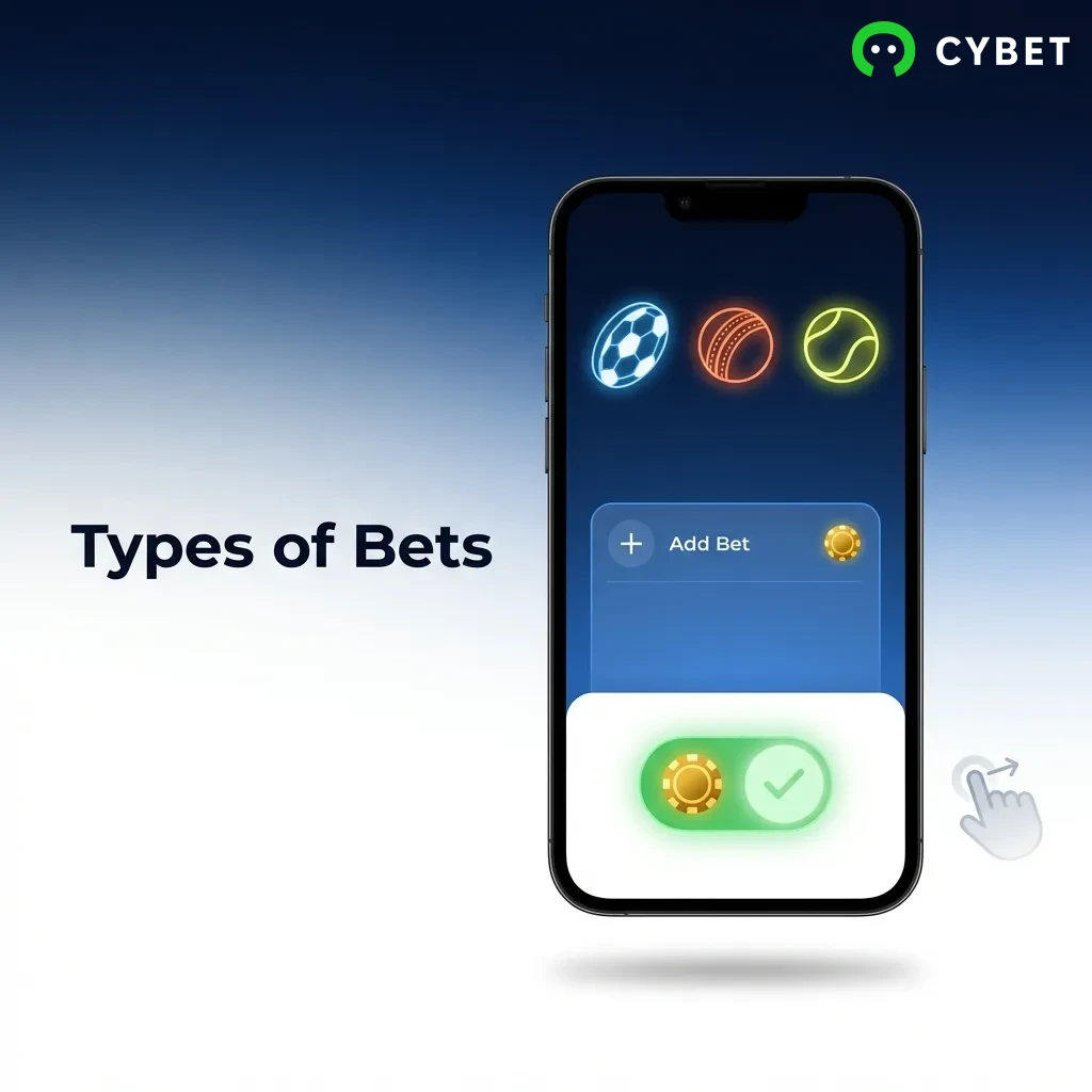 Infographic showing three betting formats: Single Bet, System Bet, and Express Bet with brief explanations of each type.