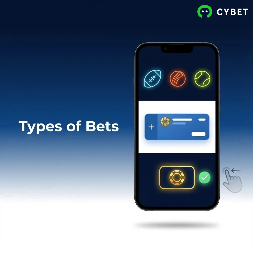 Diagram showing three bet types: Single bets, System bets, and Parlay/Accumulator bets with their risk levels.