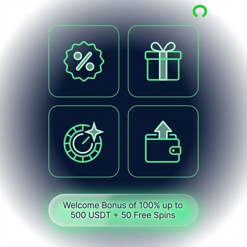 Casino welcome bonus: 100% match up to 500 USDT plus 50 free spins for new players from India