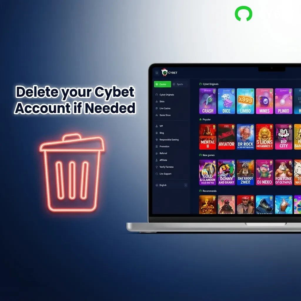 User deleting Cybet account through settings menu on mobile device screen