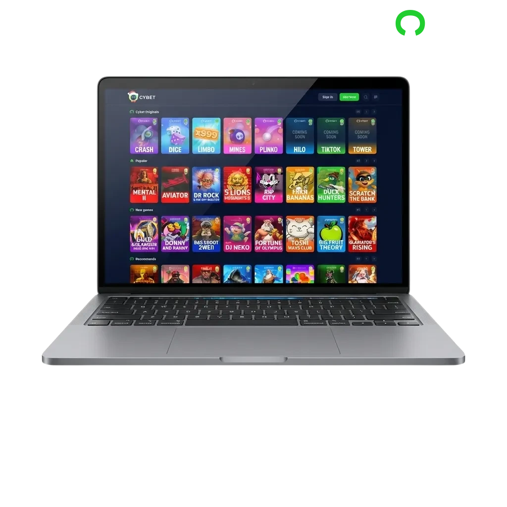 Cybet desktop app interface showing casino games and sports betting options on Windows and MacOS computers