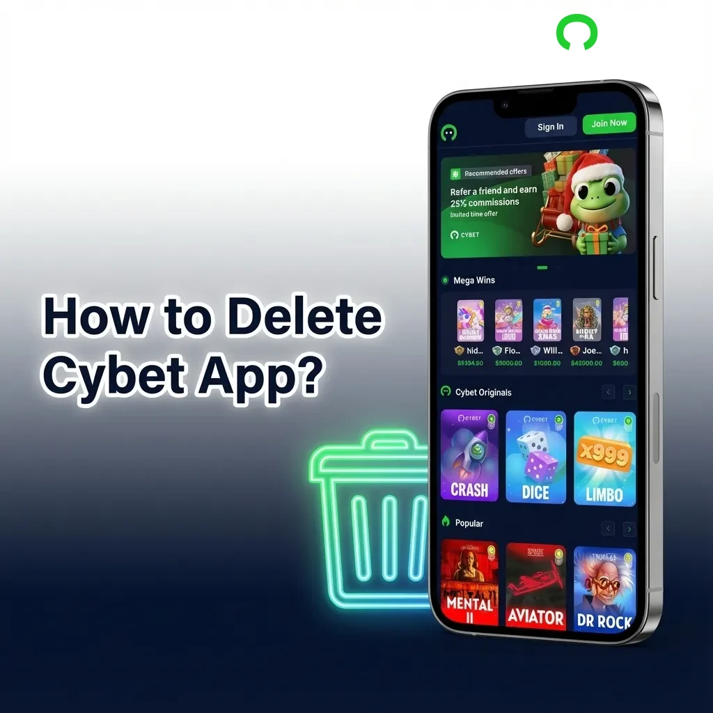 Step-by-step guide showing how to uninstall Cybet app on Android and iOS devices with icon deletion process