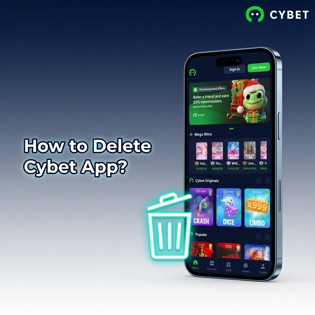 Step-by-step guide showing how to uninstall the Cybet app from Android and iOS devices