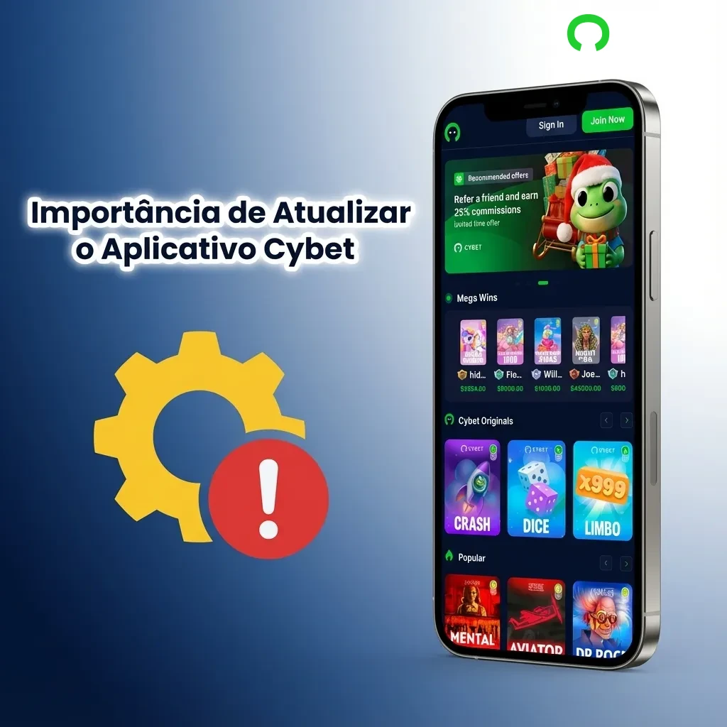 Smartphone displaying Cybet app update notification with security shield and performance improvement icons