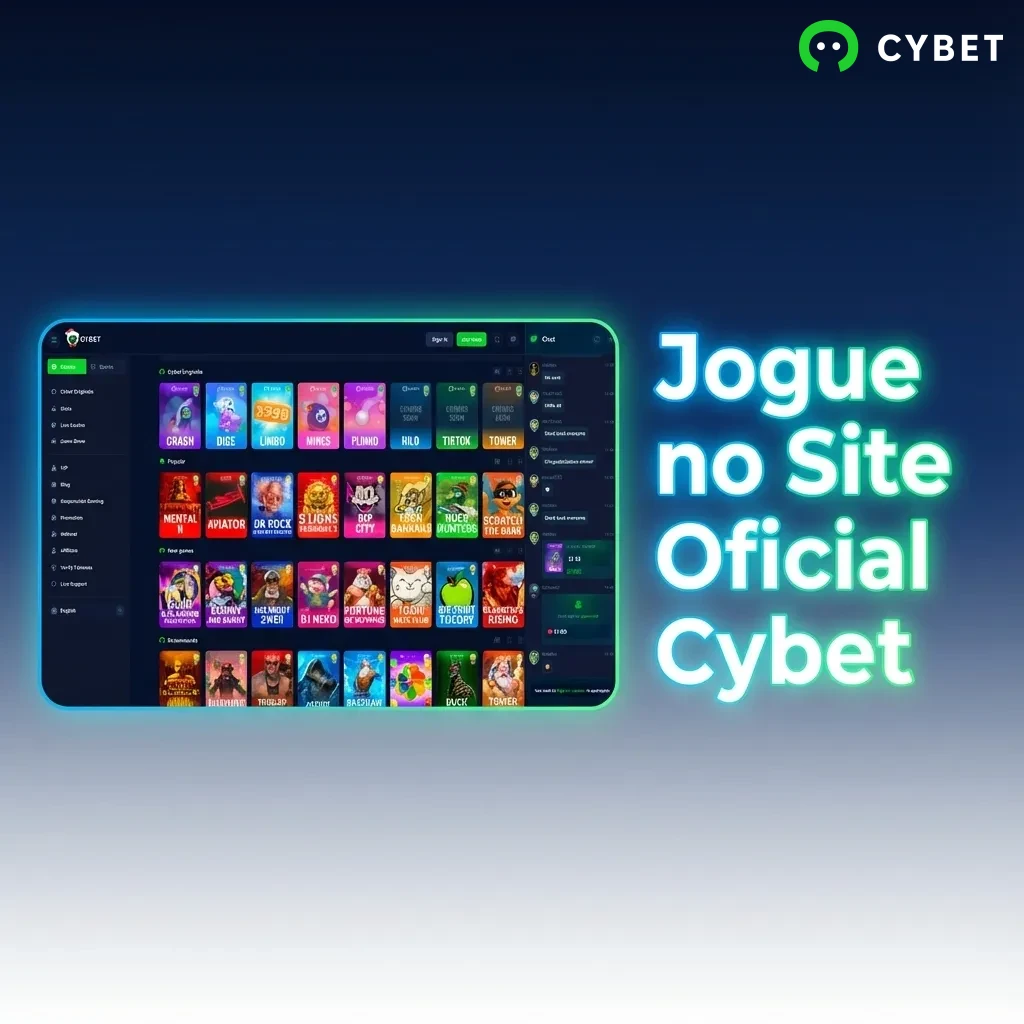 Tela do site oficial Cybet mostrando interface de apostas esportivas e jogos de cassino no navegador web