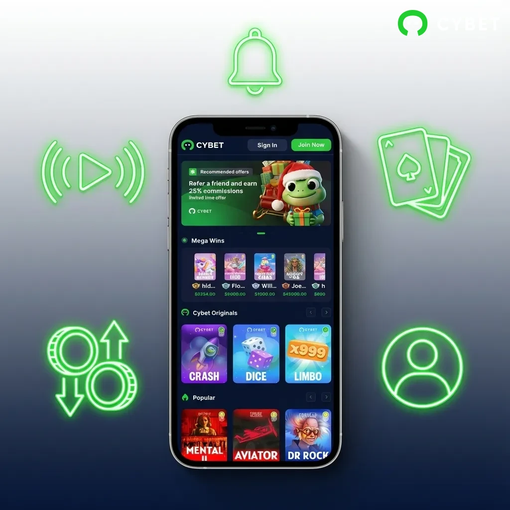 Cybet mobile app interface showing sports betting, casino games, and PKR payment options on iOS device