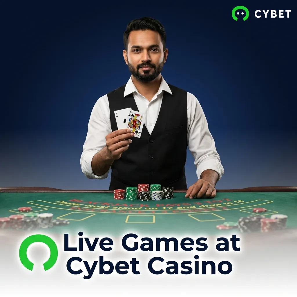 Live dealer casino games at Cybet including roulette, blackjack, baccarat, poker, and game shows streamed from studios
