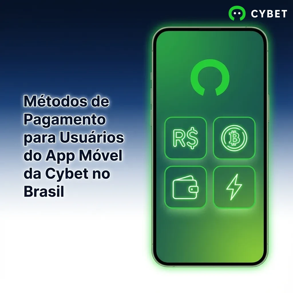 Cybet mobile app payment methods interface showing PIX, bank transfer, cards, and crypto options in Brazilian reals