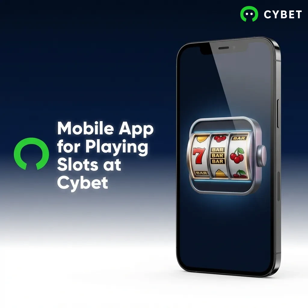 Smartphone displaying Cybet mobile app interface with colorful slot game reels and touch-optimized navigation buttons