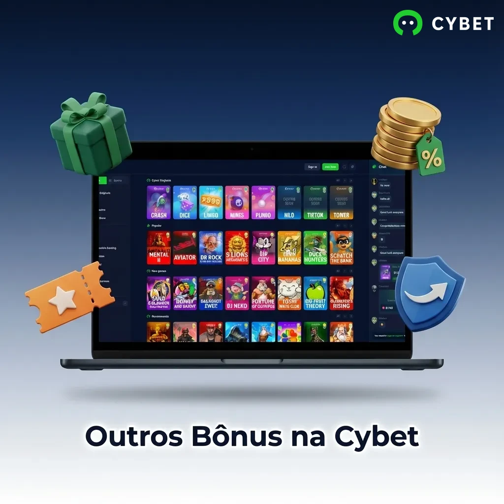 Cybet bonus promotions including weekly reload, daily cashback, VIP free spins, and referral rewards displayed